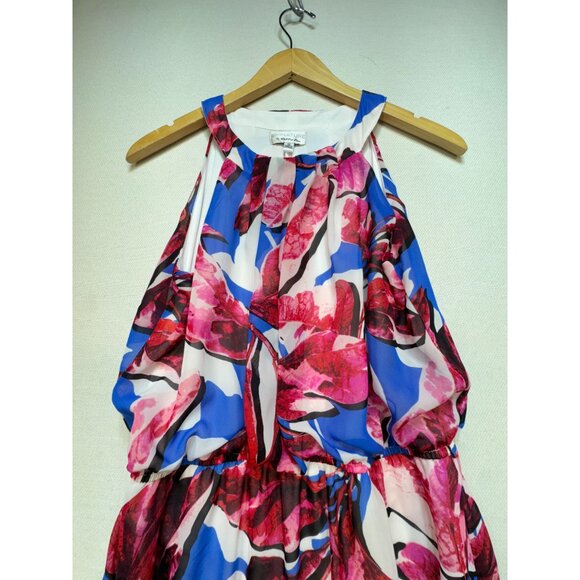 Signature By Robbie Bee Womens Maxi Halter Dress Size 12 Pink Blue Floral Summer - Picture 4 of 11